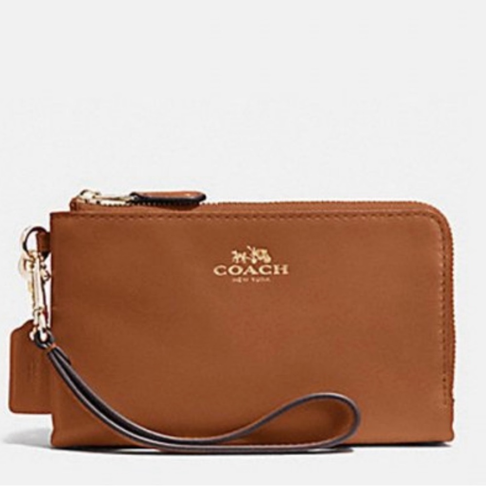COACH Double Corner Zip Leather Wristlet (F64581) NWT